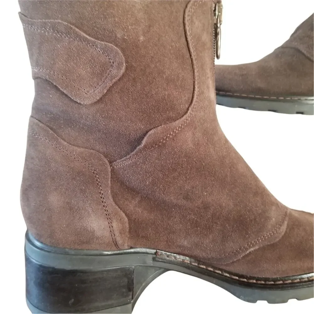 Aquatalia Romania Womens SZ 8 Suede Faux Fur Lined Brown Zip Up Winter Boots